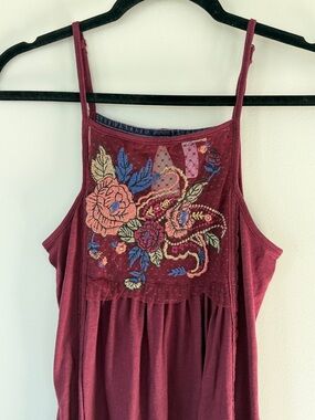 Francesca's Collections Burgundy Floral Embroidered Tank Dress